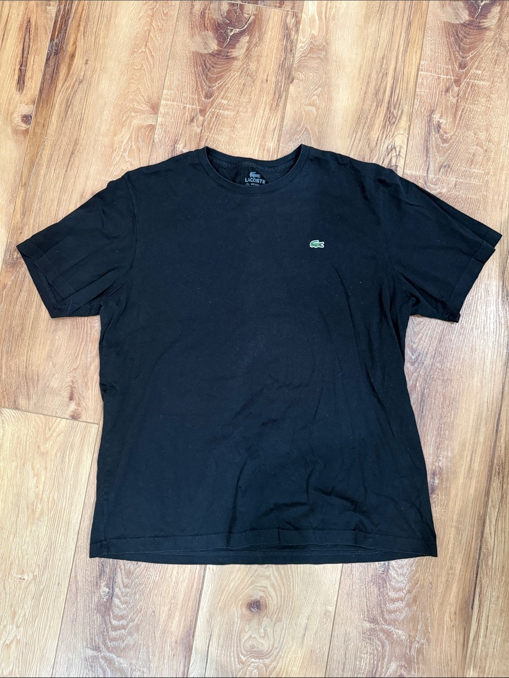 Lacoste Black Short Sleeve Crew Neck Tee with Green Crocodile